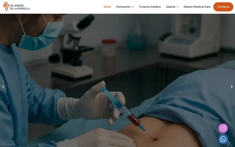 Página de inicio del sitio del Dr. Andrés de la Espriella, vista de escritorio